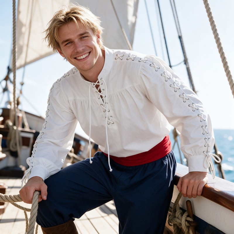 Men Medieval Pirate Lace Up Sh - огляд і ціна Medieval Gothic Lace Up Pirate Shirt