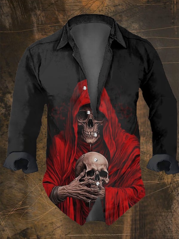 Halloween Men's Dark Skull Pri - огляд і ціна Vintage Hawaiian Floral Shirt