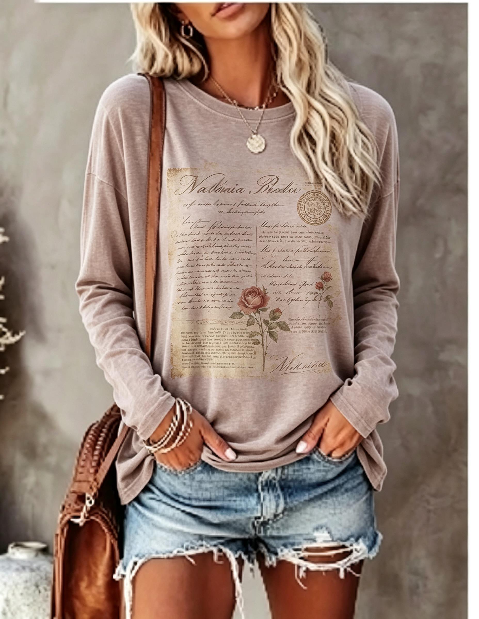 Women Long Sleeve T Shirt Vint - огляд і ціна T-Shirts
